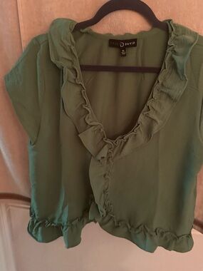 Fred David Lime Green Ruffle V-Neck Blouse